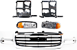 2003 GMC Sierra 1500 - 5-Piece Kit Grille, Chrome Shell with Painted Black Insert, Standard Cab Pickup, Includes (1) Grille, (2) Headlight, and (2) Headlight Bracket