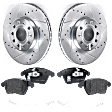 2-Wheel Set Front Brake Disc and Pad Kit, Cross-drilled and Slotted 5 Lugs 288.04 mm Organic Pro-Line Series, Includes (1) Disc and (1) Pad Set