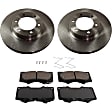 2-Wheel Set Front Brake Disc and Pad Kit, Plain Surface 6 Lugs 338.07 mm Ceramic Pro-Line Series, Includes (1) Brake Pad Set and (2) Brake Disc