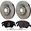 2-Wheel Set Front Brake Disc and Pad Kit, Plain Surface 5 Lugs 344.93 mm Organic Pro-Line Series, Includes (2) Brake Disc and (1) Brake Pad Set