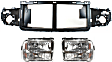 2005 Ford Excursion - 3-Piece Kit Driver and Passenger Side Halogen Headlight, With bulb(s), OE Replacement,  Includes (1) Header Panel and (2) Headlight