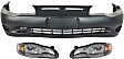 3-Piece Kit Driver and Passenger Side Halogen Headlight, With bulb(s), OE Replacement, Includes (1) Bumper Cover and (2) Headlight