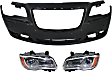 3-Piece Kit Driver and Passenger Side Halogen Headlight, With bulb(s), OE Replacement, CAPA Certified, Includes (1) Bumper Cover and (2) Headlight