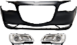 2016 Chrysler 300 - 3-Piece Kit Driver and Passenger Side Halogen Headlight, With bulb(s), For Models Without Parking Aid Sensor, OE Replacement,  Includes (1) Bumper Cover and (2) Headlight