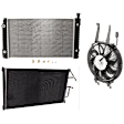 3-Piece Kit A/C Condenser, Includes (1) A/C Condenser, (1) Cooling Fan Assembly and (1) Radiator