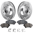 2-Wheel Set Front Brake Disc and Pad Kit, Cross-drilled and Slotted 5 Lugs 277.88 mm Ceramic Pro-Line Series, Includes (1) Brake Disc and (1) Brake Pad Set