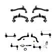 12-Piece Kit Front, Driver and Passenger Side, Upper and Lower Control Arms, Includes (1) Ball Joint, (4) Control Arm, (4) Sway Bar Link, and (3) Tie Rod End