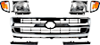 7-Piece Kit Grille Chrome Shell with Painted Black Insert, RWD, Except Pre-Runner Model, Includes (2) Bumper Filler, (2) Corner Light, (1) Grille Assembly, and (2) Headlight