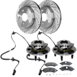 2-Wheel Set Front, Driver and Passenger Side Wheel Hub, 5 Lugs, With Bearing, With Sensor, includes (2) Brake Disc, (1) Brake Pad Set, and (2) Wheel Hub