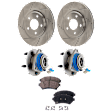 2-Wheel Set Front Brake Disc and Pad Kit, Cross-drilled and Slotted 5 Lugs FWD, includes (2) Brake Disc, (1) Brake Pad Set, and (2) Wheel Hub