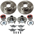 2004 Ford Focus SE - 2-Wheel Set Front, Driver and Passenger Side Wheel Hub, With Rear Drum Brake, 4 Lugs, With Bearing, Includes (2) Brake Disc, (1) Brake Pad Set, and (2) Wheel Hub