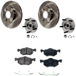 2-Wheel Set Front, Driver and Passenger Side Wheel Hub, 5 Lugs, With Bearing, includes (2) Brake Disc, (1) Brake Pad Set, and (2) Wheel Hub