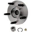2-Wheel Set Front, Driver and Passenger Side Wheel Hub, 5 Lugs, With Bearing, includes (2) Brake Disc, (1) Brake Pad Set, and (2) Wheel Hub