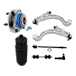 7-Piece Kit Control Arm, Includes (2) Control Arm, (1) Steering Rack Boot, (2) Tie Rod End, (1) Sway Bar Link and (1) Wheel Hub