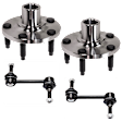 2-Wheel Set Front, Driver and Passenger Side Wheel Hub, 5 Lugs, Includes (2) Tie Rod End, (2) Wheel Bearing, and (2) Wheel Hub