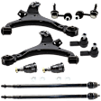 10-Piece Kit Control Arm Includes (2) Ball Joint, (2) Control Arm, (2) Sway Bar Link, and (4) Tie Rod End