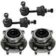 2-Wheel Set Rear, Driver and Passenger Side Wheel Hub, 5 Lugs, With Bearing, FWD, Includes (2) Sway Bar Link and (2) Wheel Hub