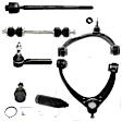 7-Piece Kit Front, Driver and Passenger Side, Upper and Lower, Inner and Outer Control Arms, Includes (1) Ball Joint, (2) Control Arm, (1) Steering Rack Boot, (1) Sway Bar Link, and (2) Tie Rod End
