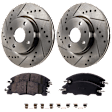2-Wheel Set Front Brake Disc and Pad Kit, Cross-drilled and Slotted 4 Lugs 275.34 mm, Includes (1) Brake Pad Set and (2) Brake Disc