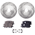 2-Wheel Set Front Brake Disc and Pad Kit, Cross-drilled and Slotted 5 Lugs 319 mm, Includes (1) Brake Pad Set and (2) Brake Disc