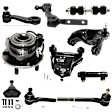 10-Piece Kit Front Wheel Hub Includes (2) Control Arm, (1) Idler Arm, (1) Pitman Arm, (1) Ball Joint, (2) Tie Rod End, (1) Sway Bar Link, (1) Tie Rod Adjusting Sleeve and (1) Wheel Hub