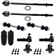 10-Piece Kit Front, Driver and Passenger Side, Lower, Inner and Outer Ball Joint, includes (2) Ball Joint, (2) Sway Bar Link, and (2) Tie Rod End