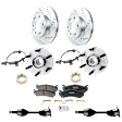 2-Wheel Set Front Brake Kit with Axle Assembly and Wheel Hubs, Cross-drilled and Slotted, 6 Lugs, 305.05 mm, Ceramic, Includes (2) Axle Assembly, (2) Brake Disc, (1) Brake Pad Set, and (2) Wheel Hub