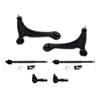 6-Piece Kit Front, Driver and Passenger Side, Inner and Outer Control Arms, Includes (2) Control Arm and (4) Tie Rod End