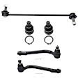 5-Piece Kit Front, Driver and Passenger Side, Outer, Lower Ball Joint, includes (2) Ball Joint, (2) Sway Bar Link, and (2) Tie Rod End