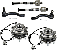 2-Wheel Set Front, Driver and Passenger Side Wheel Hub, 6 Lugs, With Bearing, With Sensor, 4WD, Includes (4) Tie Rod End and (2) Wheel Hub