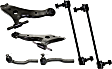 6-Piece Kit Front, Driver and Passenger Side, Lower Control Arm Kit, Includes (2) Control Arm, (2) Sway Bar Link, and (2) Tie Rod End