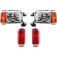 1988 Ford Bronco - 4-Piece Kit Driver and Passenger Side Halogen Headlight, With bulb(s), OE Replacement,  Includes (2) Headlight and (2) Tail Light