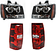 2007-2014 Chevrolet Suburban 1500 - 4-Piece Kit Driver and Passenger Side Halogen Headlight, With bulb(s), OE Replacement, Includes (2) Headlight and (2) Tail Light