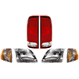 6-Piece Kit Driver and Passenger Side Halogen Headlight, With bulb(s), OE Replacement, Includes (2) Corner Light, (2) Headlight and (2) Tail Light