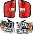 2013 Chevrolet Silverado 1500 - 4-Piece Kit Driver and Passenger Side Halogen Headlight, With bulb(s), OE Replacement,  Includes (2) Headlight and (2) Tail Light
