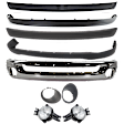 9-Piece Kit, Front Bumper, Chrome, Includes (1) Bumper, (1) Bumper Cover, (2) Bumper Trim, (2) Fog Light, (2) Fog Light Trim, and (1) Valance