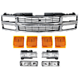 1998 Chevrolet C1500 - 9-Piece Kit Grille, Chrome Shell with Painted Black Insert, For Models With Composite Headlights,  Includes (1) Grille Assembly, (2) Headlight, (4) Side Marker, and (2) Turn Signal Light