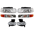 2000 Chevrolet Tahoe - 6-Piece Kit Halogen Headlight, With bulb(s), Second Generation, OE Replacement,  Includes (1) Fog Light, (2) Headlight, and (2) Parking Light