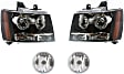 2007 Chevrolet Suburban 1500 - 4-Piece Kit Driver and Passenger Side Halogen Headlight, With bulb(s), For Models Without Off Road Package, OE Replacement,  Includes (2) Fog Light and (2) Headlight