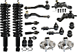 16-Piece Kit FrontDriver and Passenger Side Suspension Kit Includes (4) Ball Joint, (2) Control Arm Bushing, (2) Sway Bar Link, (4) Tie Rod End, (2) Shock Absorber and Strut Assembly and (2) Wheel Hub