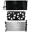 3-Piece Kit A/C Condenser, Includes (1) A/C Condenser, (1) Cooling Fan Assembly and (1) Radiator