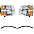 2009 Chevrolet Silverado 1500 - 4-Piece Kit Driver and Passenger Side Halogen Headlight, With bulb(s), OE Replacement,  Includes (2) Bumper Trim and (2) Headlight