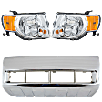 4-Piece Kit Front, Driver and Passenger Side Bumper Trim, Chrome, Includes (2) Bumper Trim and (2) Headlight