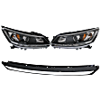 2013-2015 Honda Accord - 3-Piece Kit Halogen Headlights, With bulb(s), Sedan, Includes (1) Bumper Trim and (2) Headlight