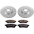 KIT-090221-238 2-Wheel Set Front Brake Disc and Pad Kit, Cross-drilled and Slotted 6 Lugs Ceramic Evolution Drilled & Slotted Series, Includes (1) Brake Disc and (1) Brake Pad Set