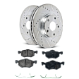 KIT-090221-361 2-Wheel Set Front Brake Disc and Pad Kit, Cross-drilled and Slotted 5 Lugs 277.88 mm Ceramic Evolution Drilled & Slotted Series, Includes (1) Brake Disc and (1) Brake Pad Set