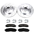 KIT-090221-364 2-Wheel Set Front Brake Disc and Pad Kit, Cross-drilled and Slotted 5 Lugs 305.05 mm Ceramic Evolution Drilled & Slotted Series, Includes (1) Brake Disc and (1) Brake Pad Set