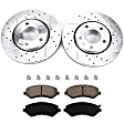 KIT-090221-420 2-Wheel Set Front Brake Disc and Pad Kit, Cross-drilled and Slotted 5 Lugs 279.91 mm Ceramic Evolution Drilled & Slotted Series, Includes (1) Brake Disc and (1) Brake Pad Set
