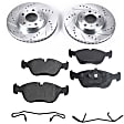 1994 Volvo 850 - 2-Wheel Set Front Brake Disc and Pad Kit, Cross-drilled and Slotted, 5 Lugs, 11.02 in., Semi-Metallic, Sedan, Brake Disc Evolution Drilled & Slotted Series; Brake Pad Set Pro-Line Series