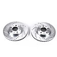 1994 Volvo 850 - 2-Wheel Set Front Brake Disc and Pad Kit, Cross-drilled and Slotted, 5 Lugs, 11.02 in., Semi-Metallic, Sedan, Brake Disc Evolution Drilled & Slotted Series; Brake Pad Set Pro-Line Series